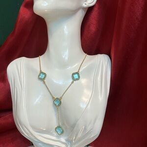 Dyadema Gold Vermeil Blue Crystal Lariat Necklace 16-18 Inch Chain, Italy